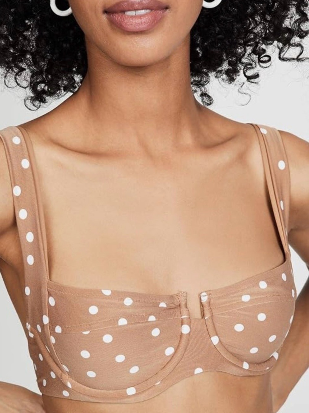 L*Space Camellia Underwire Polka Dot Top Bikini-Tan and White Sz M